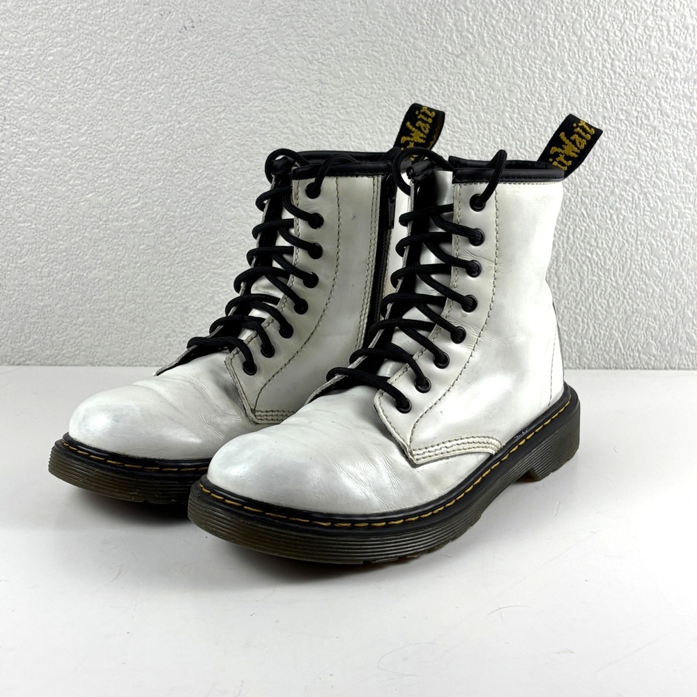 Dr. Martens 1460 J Boot Kids Size 3 White Side Zip Leather Combat Punk Grunge